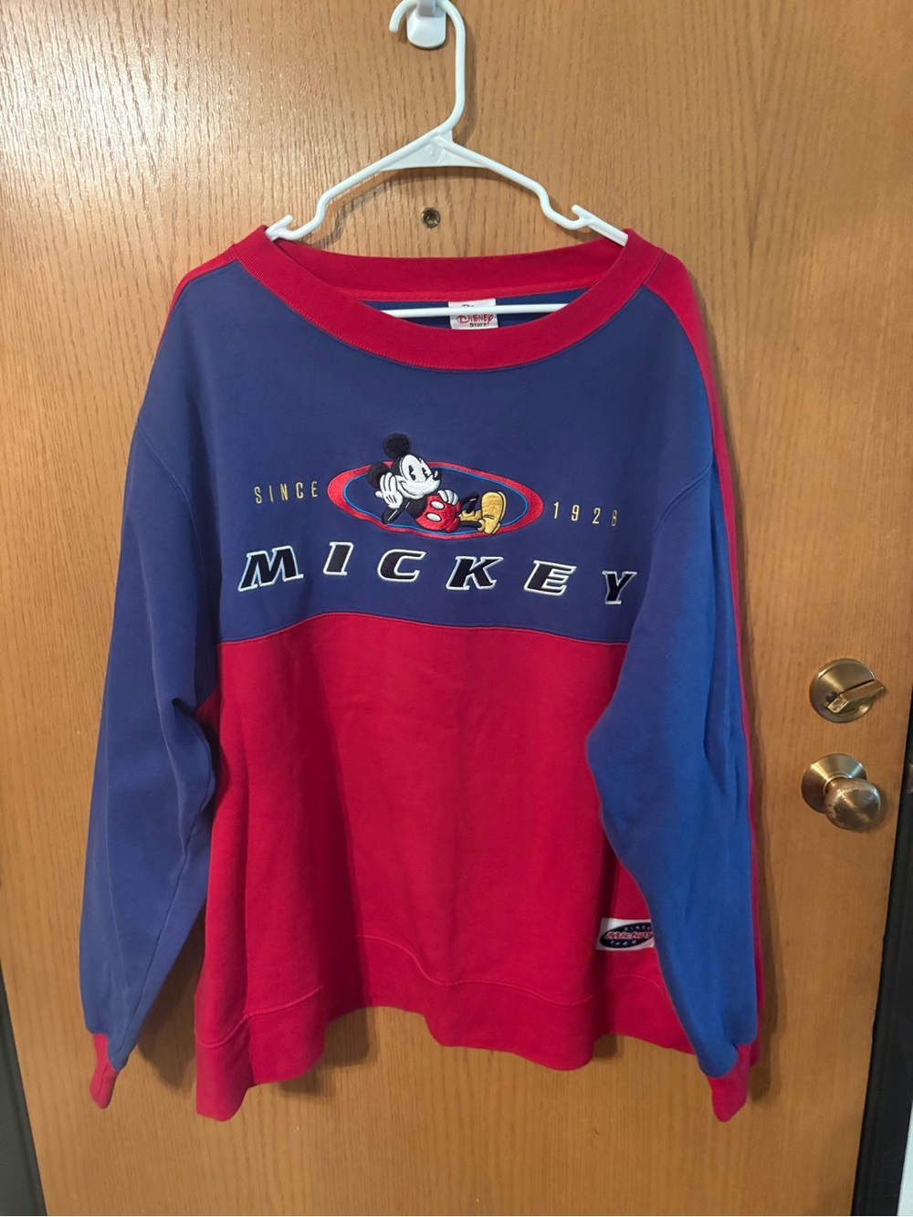 Disney Colorblock Mickey Crewneck Sweatshirt in Red and Blue